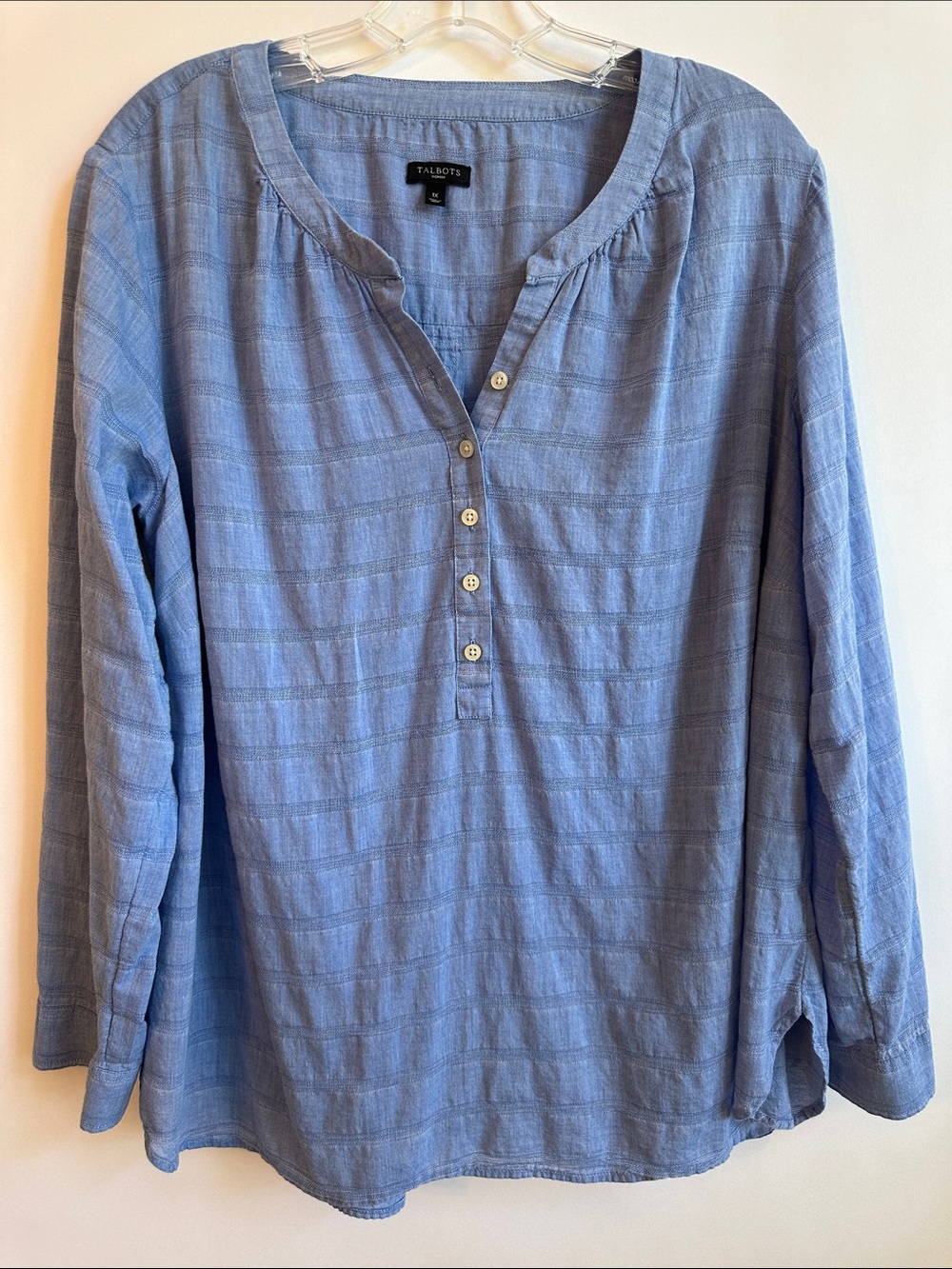 Talbots Light Blue Long-Sleeve Button Henley Blouse